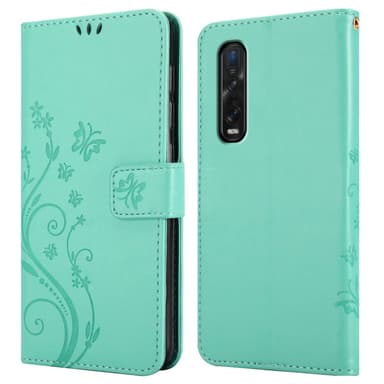 Oppo FIND X2 lommebokdeksel Blomster (Turkis)