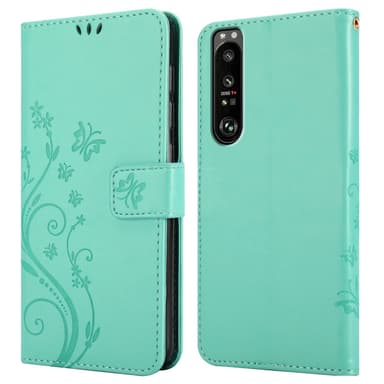 Sony Xperia 1 III lommebokdeksel Blomster (turkis)