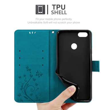 Huawei Y6 PRO 2017 lommebokdeksel Blomster (blå)