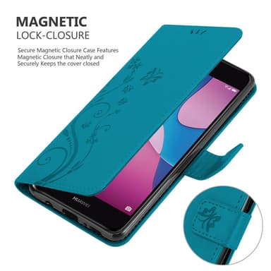 Huawei Y6 PRO 2017 lommebokdeksel Blomster (blå)