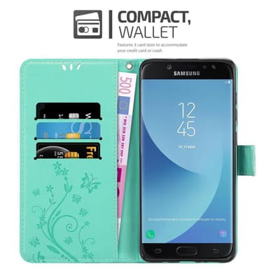 Samsung Galaxy J7 2018 lommebokdeksel Blomster (turkis)