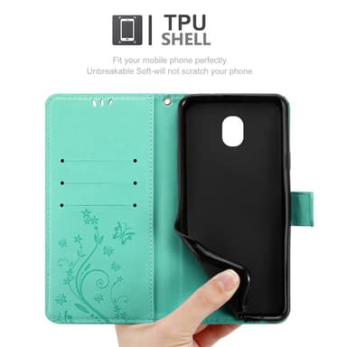 Samsung Galaxy J7 2018 lommebokdeksel Blomster (turkis)