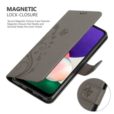 Samsung Galaxy A22 5G lommebokdeksel Blomster (grå)