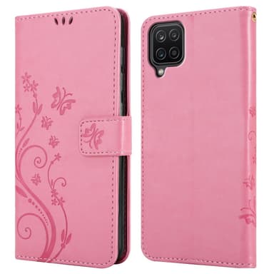 Samsung Galaxy A12 / M12 lommebokdeksel Blomster (rosa)