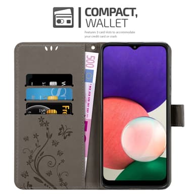 Samsung Galaxy A22 5G lommebokdeksel Blomster (grå)
