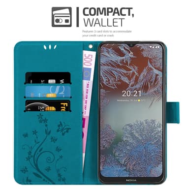 Nokia G10 / G20 lommebokdeksel Blomster (blå)