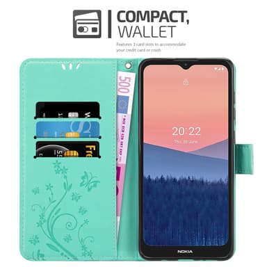 Nokia C21 lommebokdeksel Blomster (turkis)