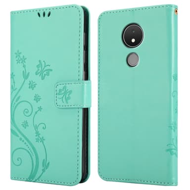 Nokia C21 lommebokdeksel Blomster (turkis)