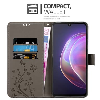 Vivo V21 4G / 5G lommebokdeksel Blomster (grå)