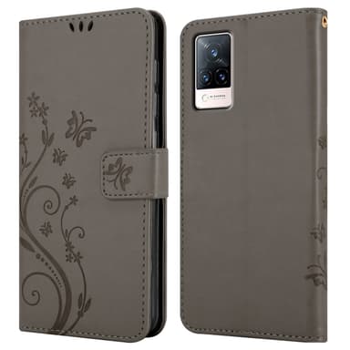 Vivo V21 4G / 5G lommebokdeksel Blomster (grå)