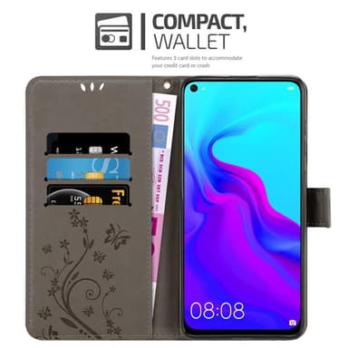 Huawei NOVA 4 lommebokdeksel Blomster (grå)