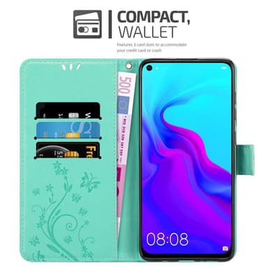 Huawei NOVA 4 lommebokdeksel Blomster (turkis)