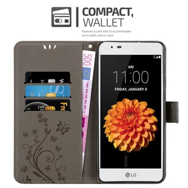 LG K7 2016 lommebokdeksel Blomster (grå)