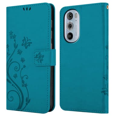Motorola EDGE+ lommebokdeksel Blomster (Blå)