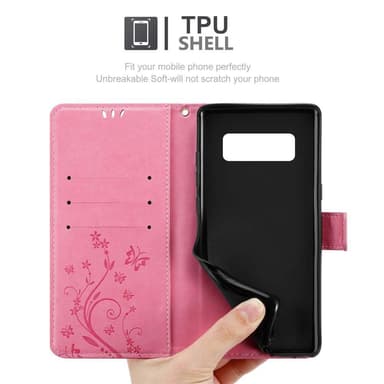 Samsung Galaxy NOTE 8 lommebokdeksel Blomster (rosa)