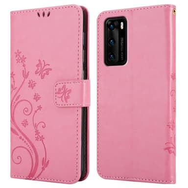 Huawei P40 lommebokdeksel Blomster (rosa)