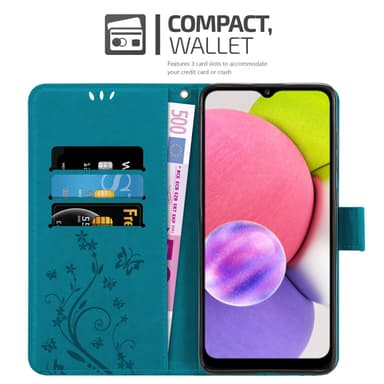 Samsung Galaxy A03s lommebokdeksel Blomster (blå)