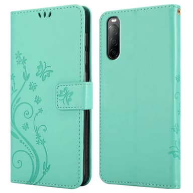 Sony Xperia 10 II lommebokdeksel Blomster (Turkis)