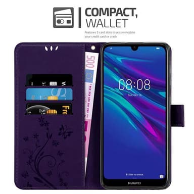 Huawei Y6 2019 lommebokdeksel Blomster (lilla)