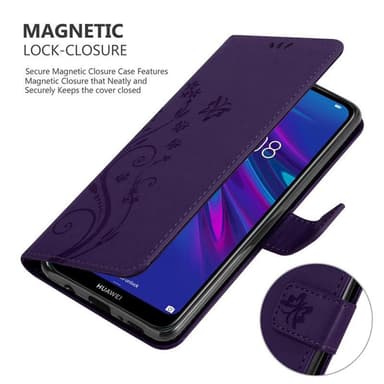 Huawei Y6 2019 lommebokdeksel Blomster (lilla)