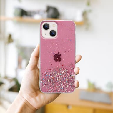 iPhone 13 Silikondeksel Glitter (rosa)