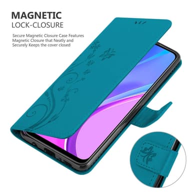 Xiaomi RedMi 9 lommebokdeksel Blomster (Blå)