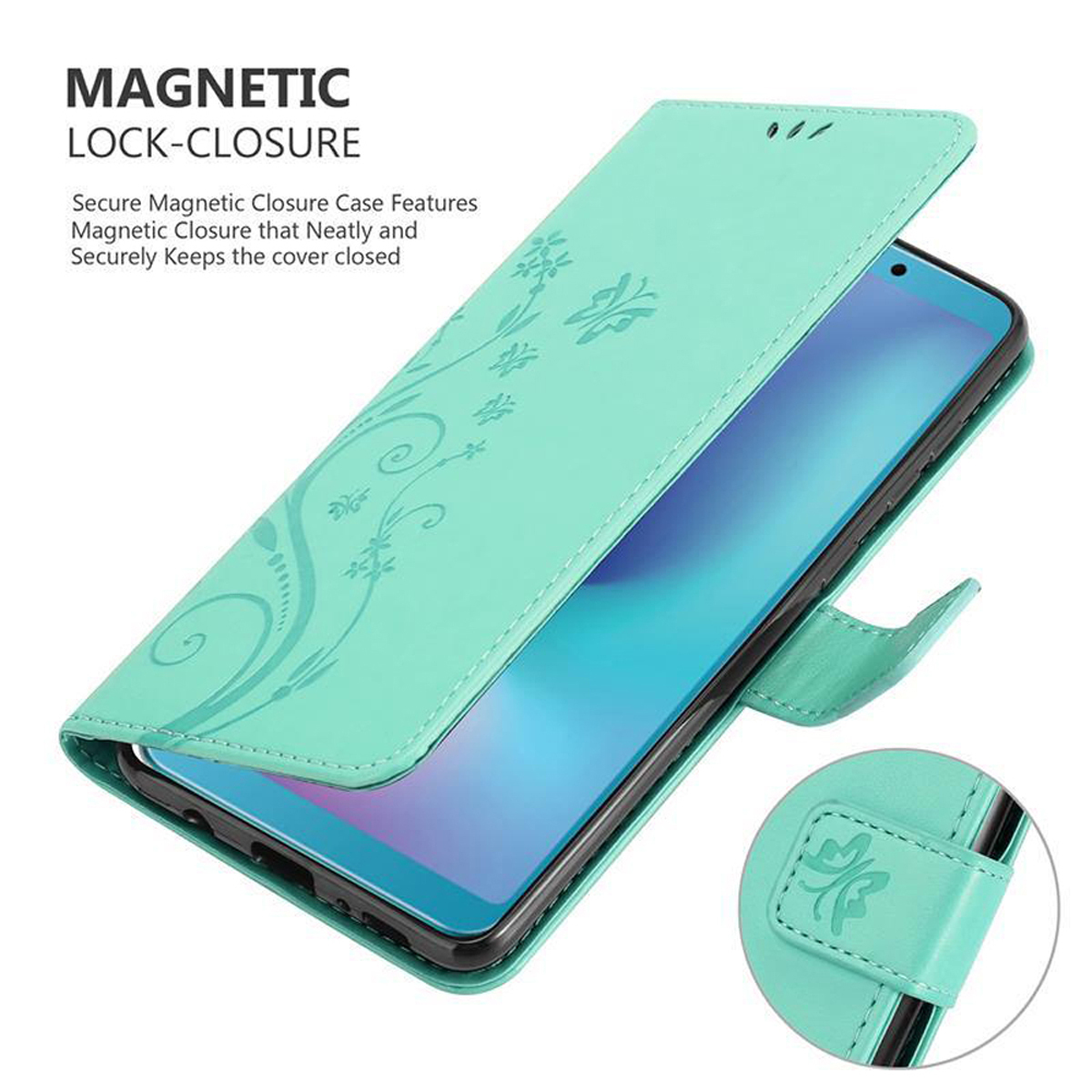 Samsung Galaxy A6s lommebokdeksel Blomster (turkis)