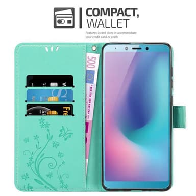 Samsung Galaxy A6s lommebokdeksel Blomster (turkis)