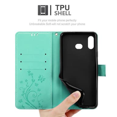 Samsung Galaxy A6s lommebokdeksel Blomster (turkis)