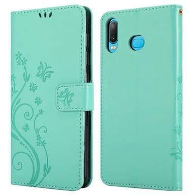 Samsung Galaxy A6s lommebokdeksel Blomster (turkis)