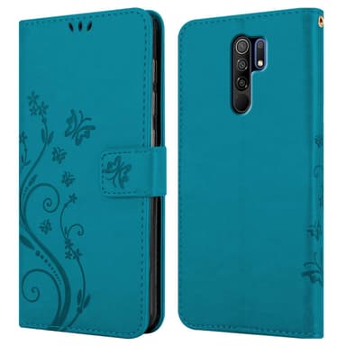 Xiaomi RedMi 9 lommebokdeksel Blomster (Blå)