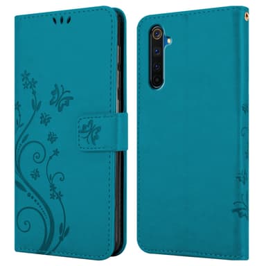 Realme 6 PRO lommebokdeksel Blomster (blå)