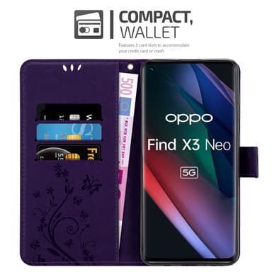 Oppo FIND X3 NEO lommebokdeksel Blomster (lilla)