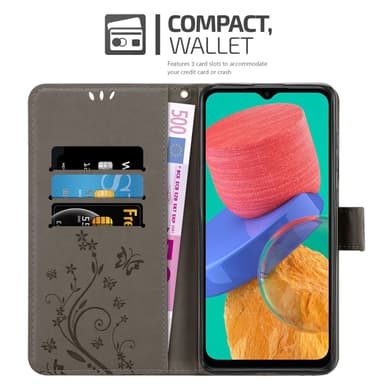 Samsung Galaxy M33 5G lommebokdeksel Blomster (grå)