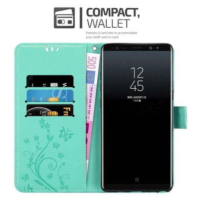 Samsung Galaxy NOTE 8 lommebokdeksel Blomster (turkis)