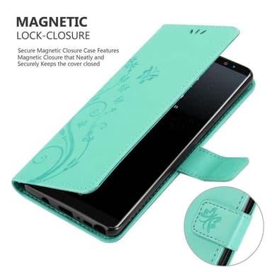 Samsung Galaxy NOTE 8 lommebokdeksel Blomster (turkis)