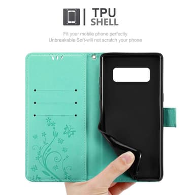 Samsung Galaxy NOTE 8 lommebokdeksel Blomster (turkis)