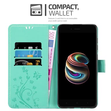 Xiaomi Mi A1 / Mi 5X lommebokdeksel Blomster (turkis)