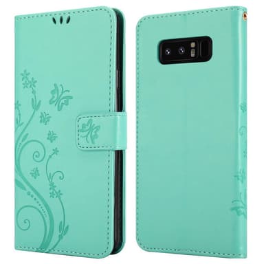 Samsung Galaxy NOTE 8 lommebokdeksel Blomster (turkis)