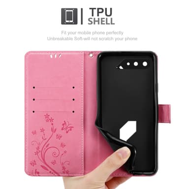 Asus ROG Phone 5 lommebokdeksel Blomster (rosa)