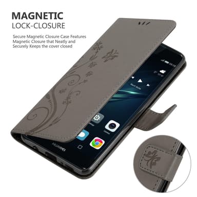 Huawei P9 PLUS lommebokdeksel Blomster (grå)