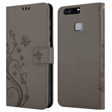 Huawei P9 PLUS lommebokdeksel Blomster (grå)