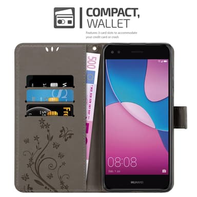 Huawei Y6 PRO 2017 lommebokdeksel Blomster (grå)