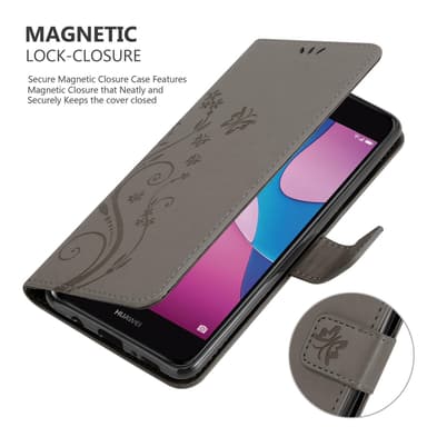 Huawei Y6 PRO 2017 lommebokdeksel Blomster (grå)