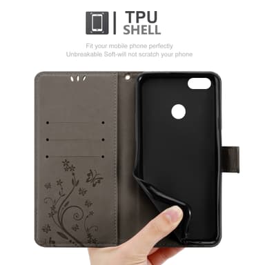 Huawei Y6 PRO 2017 lommebokdeksel Blomster (grå)