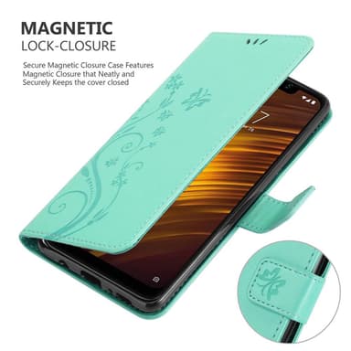 Xiaomi Pocophone F1 lommebokdeksel Blomster (turkis)