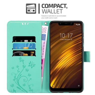 Xiaomi Pocophone F1 lommebokdeksel Blomster (turkis)