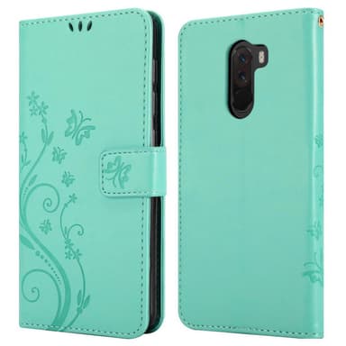 Xiaomi Pocophone F1 lommebokdeksel Blomster (turkis)