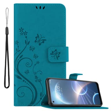 HTC Desire 22 PRO lommebokdeksel Blomster (Blå)