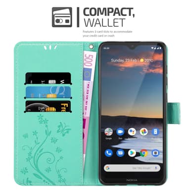 Nokia 5,3 lommebokdeksel Blomster (Turkis)
